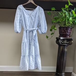 Donna Morgan puff sleeves belted light blue Maxi Dress